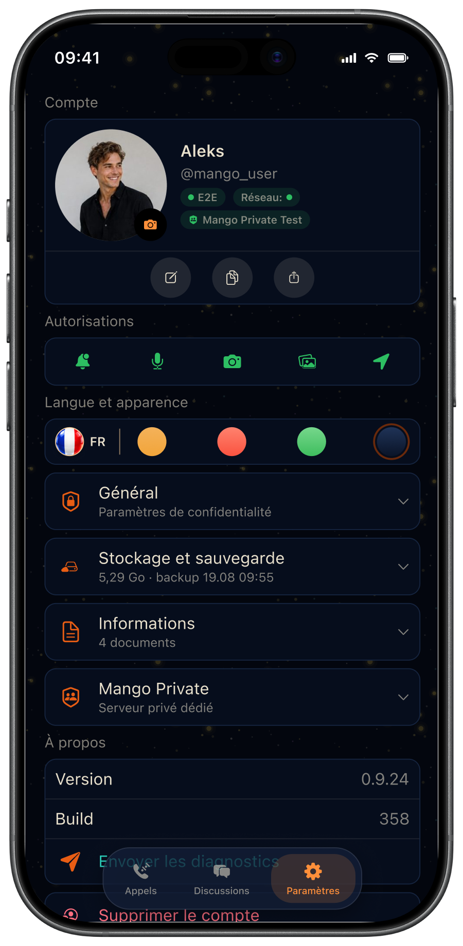 Paramètres MangoConnect
