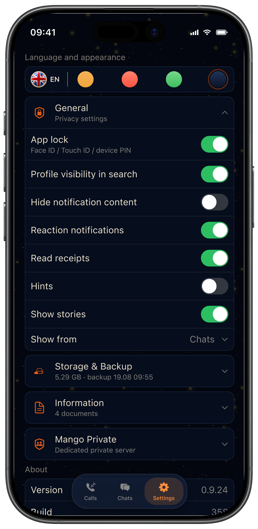MangoConnect settings — general